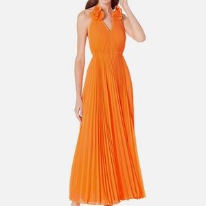 Milly Evie Pleated Orange Tangerine Dress 12 NWT